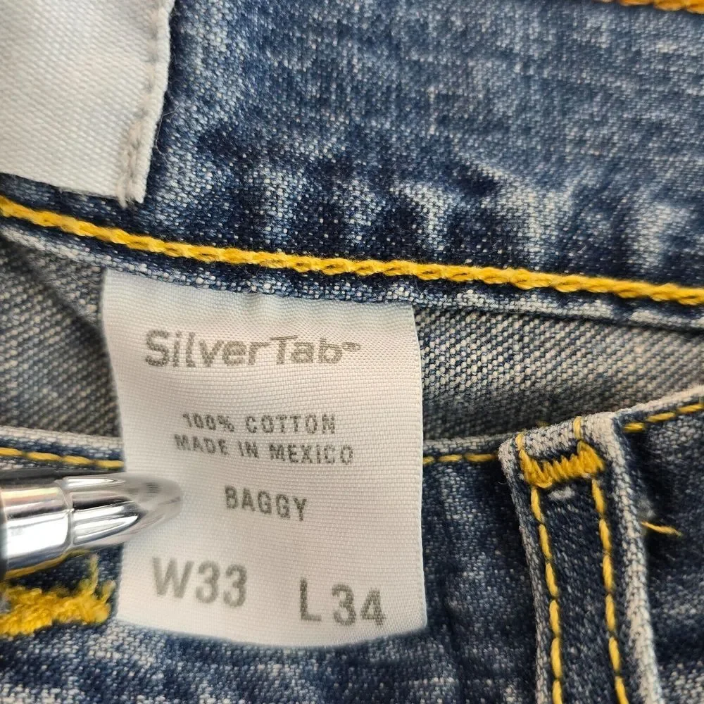 Vintage 90s Levis Silvertab Baggy Jeans Men Size 33x34 Blue Wide Leg Medium Wash